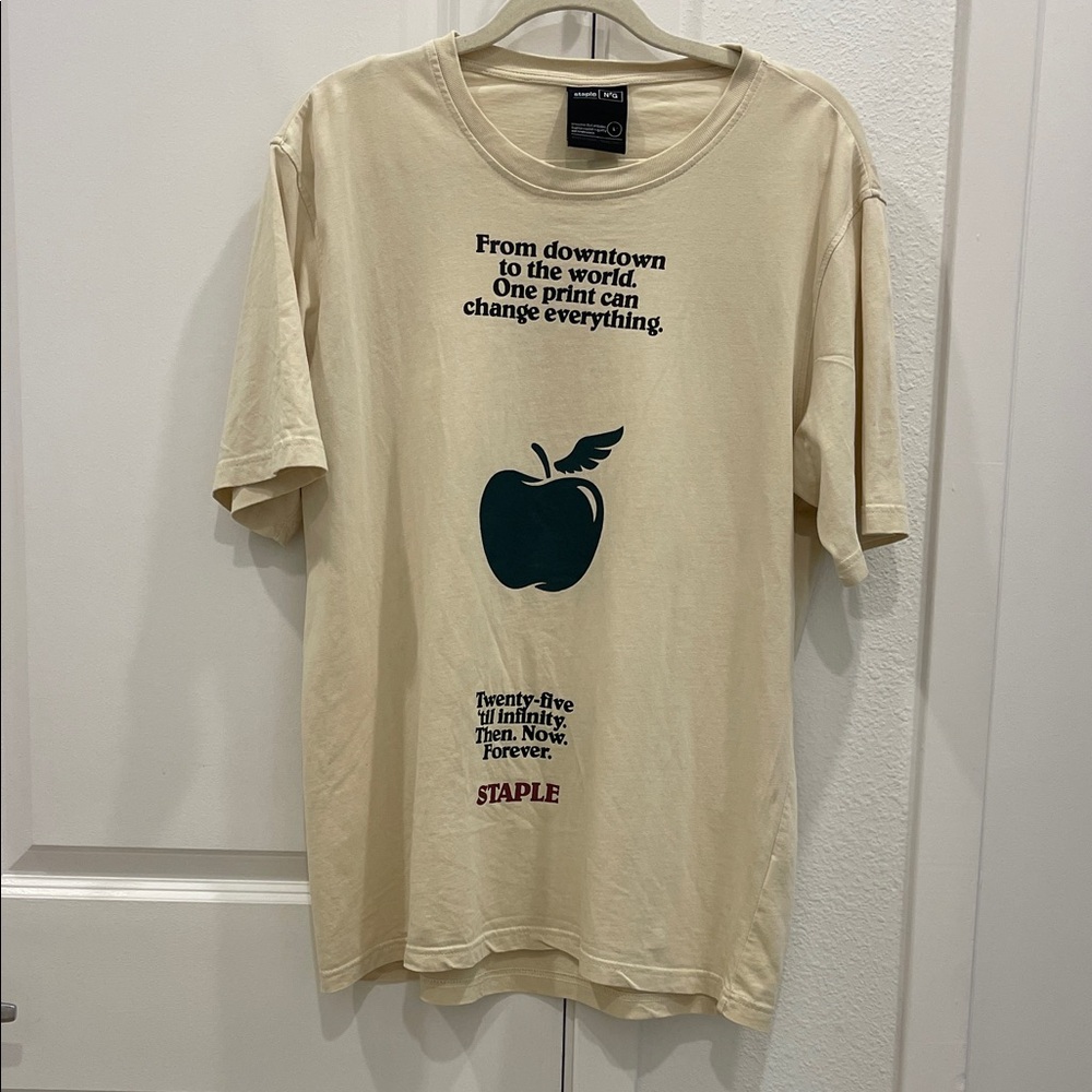 Staple Beige T-Shirt with Apple Graphic. Never worn